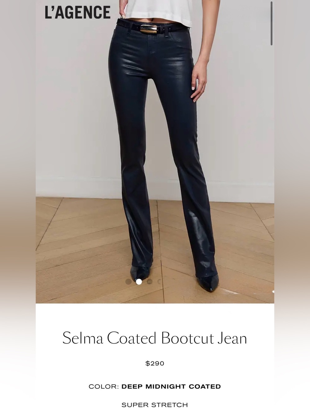 • L’AGENCE • Selma Coated Bootcut Jean Super Stretch • Color: DEEP MIDNIGHT •